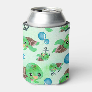 Enfriador De Latas Acuarela Náutica, Anclas de tortugas y burbujas
