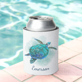 Enfriador De Latas Acuarela oceánica de tortuga marina personalizada