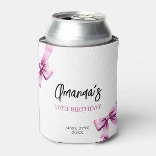 Enfriador De Latas Acuarela Rosa Bows Coquette Sweet 16 Cumpleaños