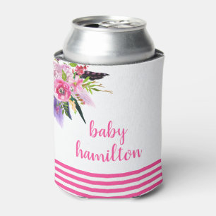 Enfriador De Latas Acuarela rosada Baby Shower de encargo floral de