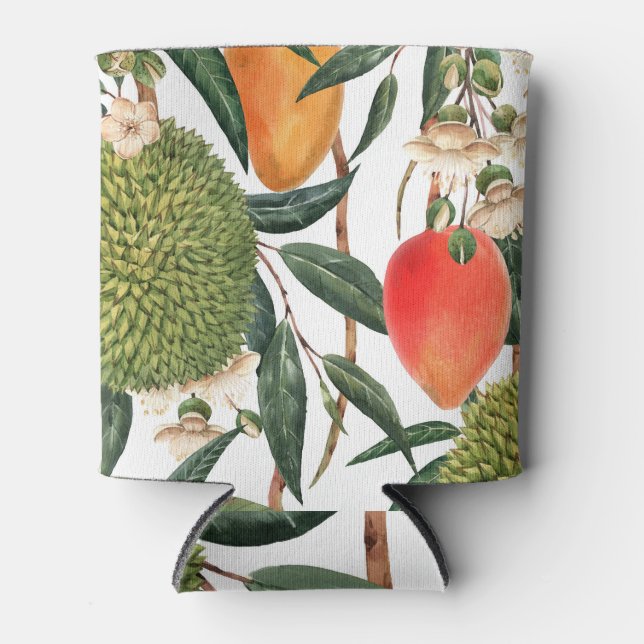 Enfriador De Latas Acuarela tropical durión, patrón de mango. (Anverso)