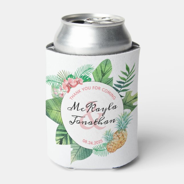Enfriador De Latas Acuarela Tropical Pineapple Orquídea Favor de la B (Lata Anverso)