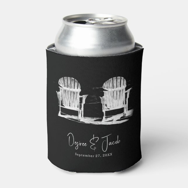 Enfriador De Latas Adirondack Beach Chasis Boda Blanco Y Negro (Lata Anverso)
