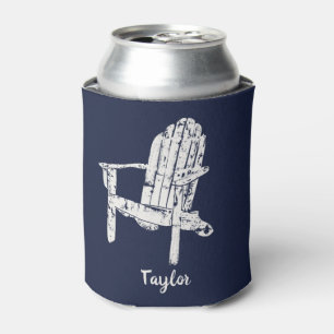 Enfriador De Latas Adirondack Chair White y Navy Blue Personalizado