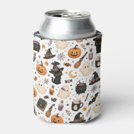 Enfriador De Latas Adorable patrón de acuarela de Halloween con gatos