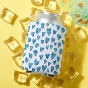 Enfriador De Latas Adorable patrón de corazón de amor de acuarela azu
