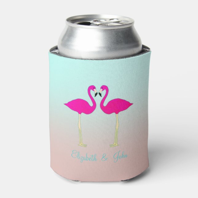 Enfriador De Latas Adorables Flamencos Rosa En Personalizados Con Amo (Lata Anverso)