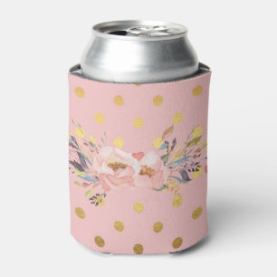 Enfriador De Latas Adorables flores de lunares dorados falsos