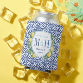 Enfriador De Latas Adriatic Lemons Blue Tiles Turquoise Bridal Shower