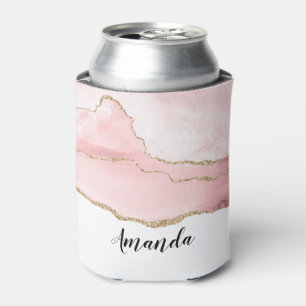 Enfriador De Latas Agante Rubor rosa con cinta dorada elegante