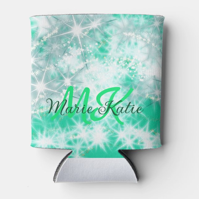 Enfriador De Latas Agate verde azulado turquesa aqua monograma añadir (Anverso)