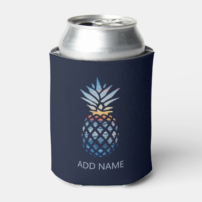 Enfriador De Latas Agrega tu nombre Playa de la puesta del sol Piña c (Lata Anverso)