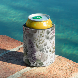 Enfriador De Latas Agua de Lila Francesa Floral Acuarela Primavera y 