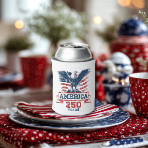 Enfriador De Latas Águila Americana Patriótica Feliz 250 Aniversario