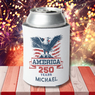 Enfriador De Latas Águila Americana Patriótica Feliz 250 Aniversario