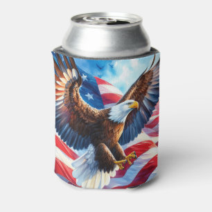 Enfriador De Latas Águila calva majestuosa con bandera americana