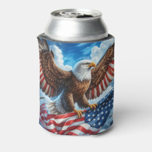 Enfriador De Latas Águila calva majestuosa con bandera americana