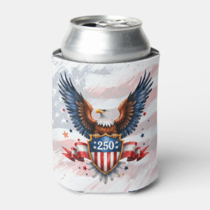 Enfriador De Latas Águila calva patriótica Escudo del aniversario 250