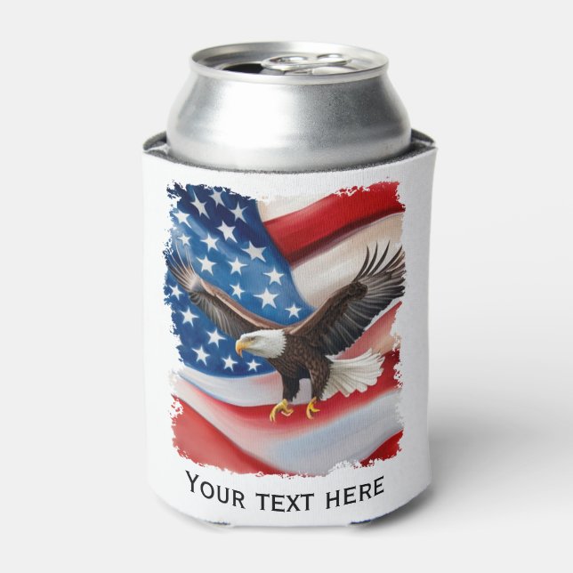 Enfriador De Latas Águila Calva y Bandera Estadounidense 4 De Julio (Lata Anverso)