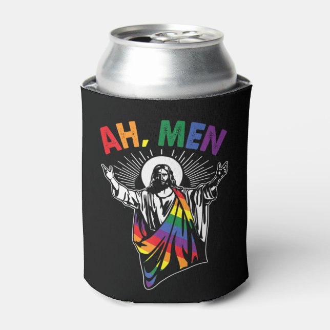 Enfriador De Latas Ah Men Funny Orgullo Gay LGBT Jesús Bandera Arcoir (Lata Anverso)