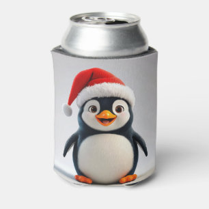 Enfriador De Latas Alegre Personalizado Penguin con Sombrero Santa