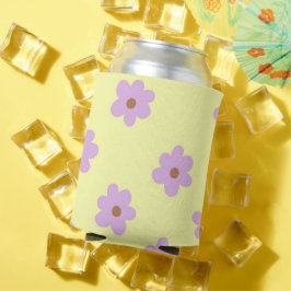Enfriador De Latas Alegre Retro de Flor Amarilla y Púrpura
