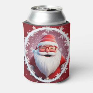 Enfriador De Latas Alegre Santa Claus rodeado de copos de nieve