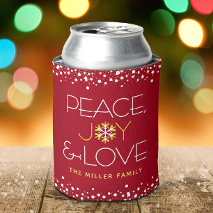 Enfriador De Latas Alegría de Paz Navideña Roja Moderna y Negrita Cop