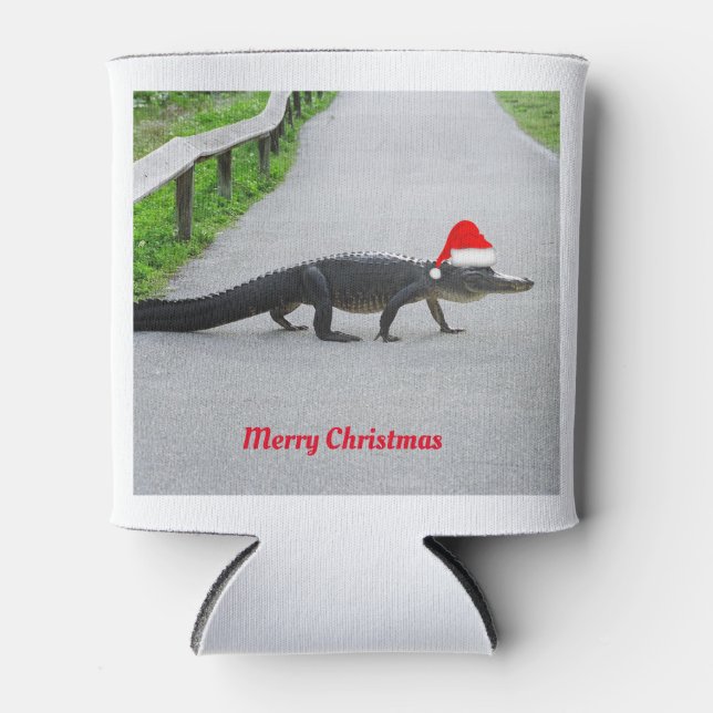 Enfriador De Latas Alligator Merry Christmas, foto graciosa (Anverso)
