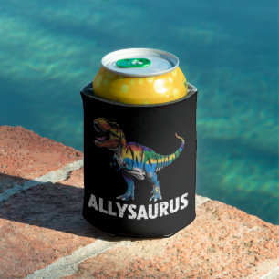 Enfriador De Latas Allysaurus LGBT Dinosaurio Bandera Arcoiris aliado