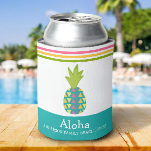 Enfriador De Latas Aloha Beach House Luau Verde azulado