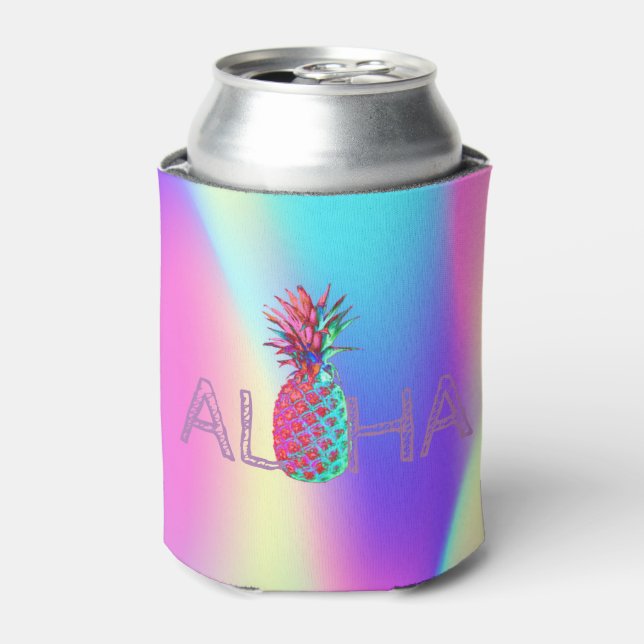 Enfriador De Latas Aloha Hawaiano Piña Ombre Holográfica (Lata Anverso)