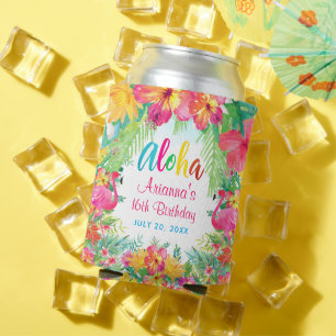 Enfriador De Latas Aloha Luau Tropical Flamingo Cumpleaños