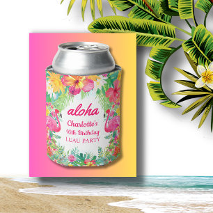 Enfriador De Latas Aloha Luau Tropical Flamingo Floral Birday Party
