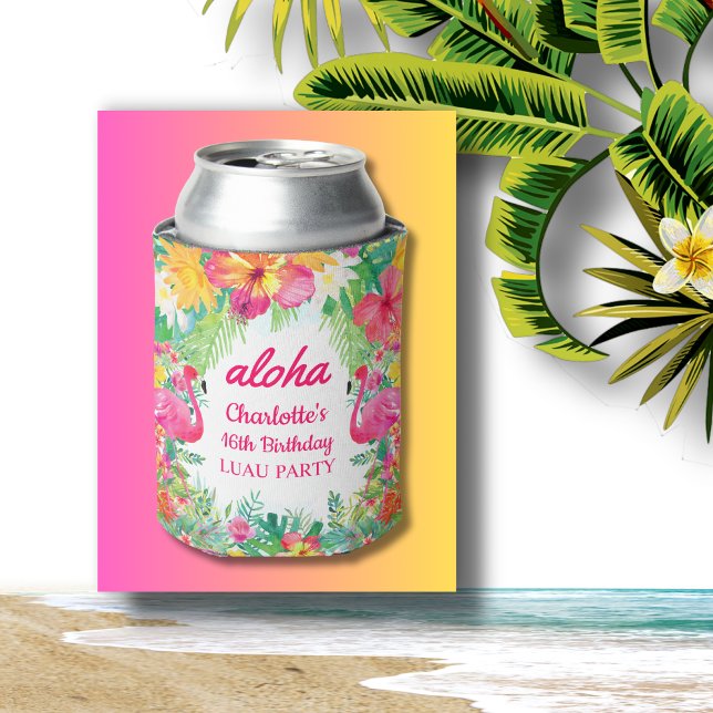 Enfriador De Latas Aloha Luau Tropical Flamingo Floral Birday Party (Subido por el creador)