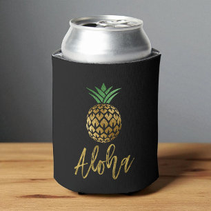 Enfriador De Latas Aloha Tropical Hawaiano Boda de la piña negra