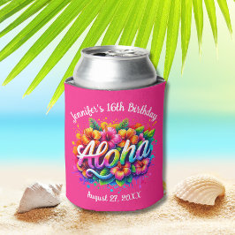 Enfriador De Latas Aloha Tropical Hawaiano Cumpleaños Luau Pink