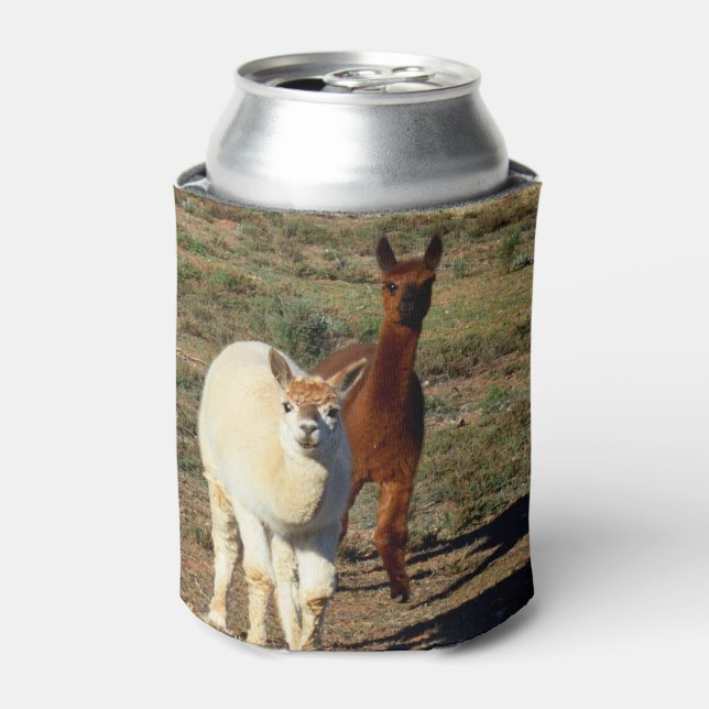 Enfriador De Latas Alpacas Marrón Y Blanca, (Lata Anverso)