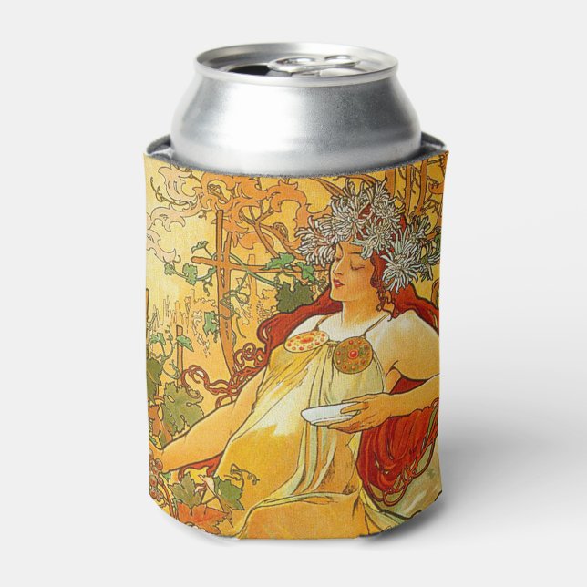 Enfriador De Latas Alphonse Mucha Art Nouveau Otoño (Lata Anverso)