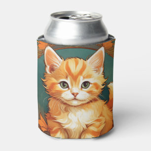Enfriador De Latas Alphonse Mucha Style Naranja Cat