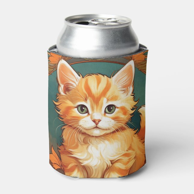 Enfriador De Latas Alphonse Mucha Style Naranja Cat (Lata Anverso)