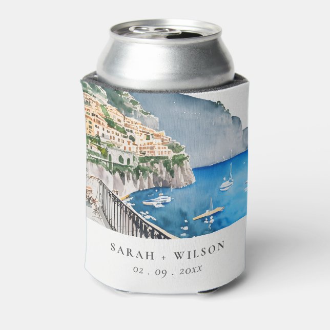 Enfriador De Latas Amalfi Coast Boda de Paisaje Acuático de Italia (Reverso de la lata)