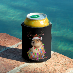 Enfriador De Latas Amante de animales Capybara Luces de Navidad Cappy