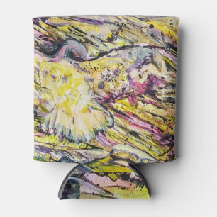 Enfriador De Latas Amarillo del arte del halcón del pájaro 