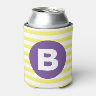 Enfriador De Latas Amarillo soleado rayado monograma morado