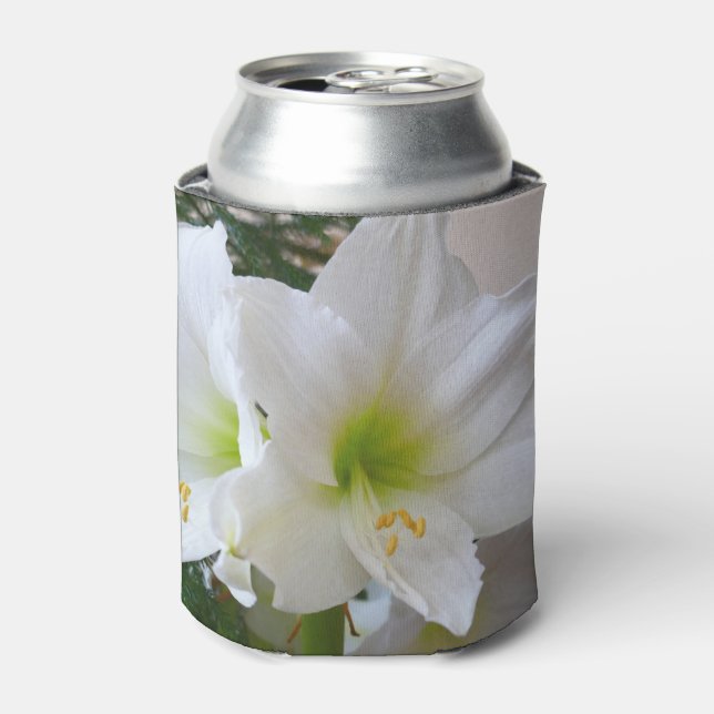 Enfriador De Latas Amaryllis blanco y árbol de Navidad (Lata Anverso)