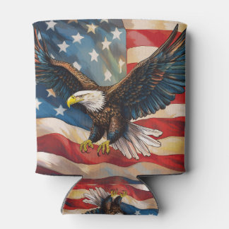 Enfriador De Latas American Flag with Bald Eagle