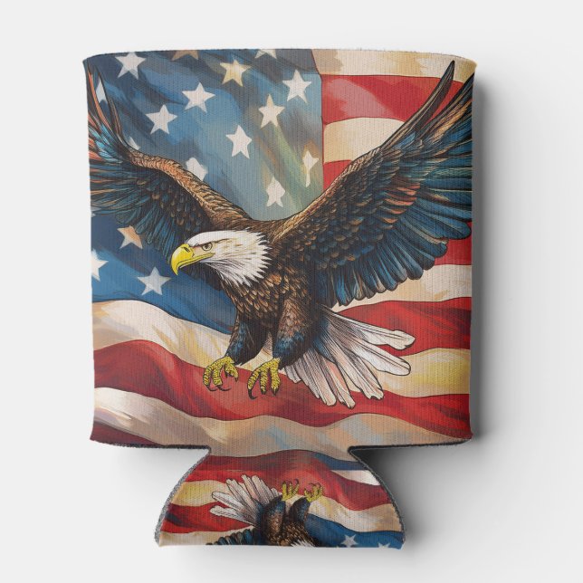 Enfriador De Latas American Flag with Bald Eagle (Reverso)