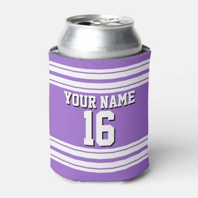 Enfriador De Latas Amethyst Purple Wht Team Jersey Personalizado Nomb (Lata Anverso)