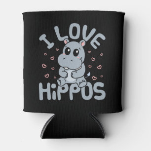 Enfriador De Latas Amo a Hippos Cute Hippopótamo Lover